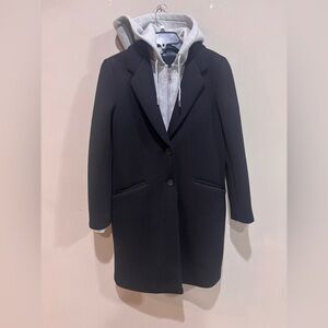 ZARA Black Contrasting Coat with Removable Hood | XS Hooded Blazer Coat